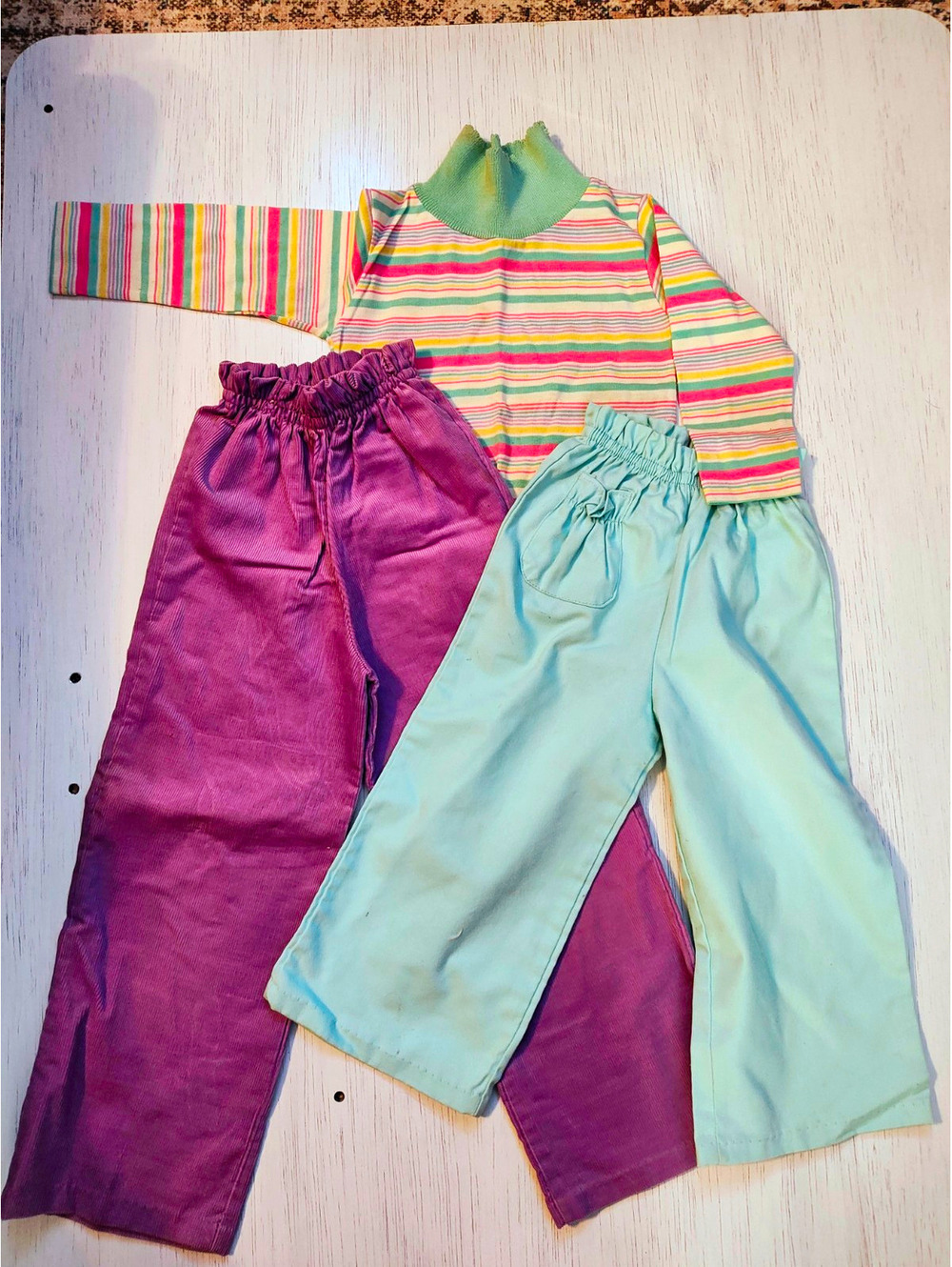Vintage Health-tex Girls 3pc Striped LS Top Corduroy Pants Set 4T